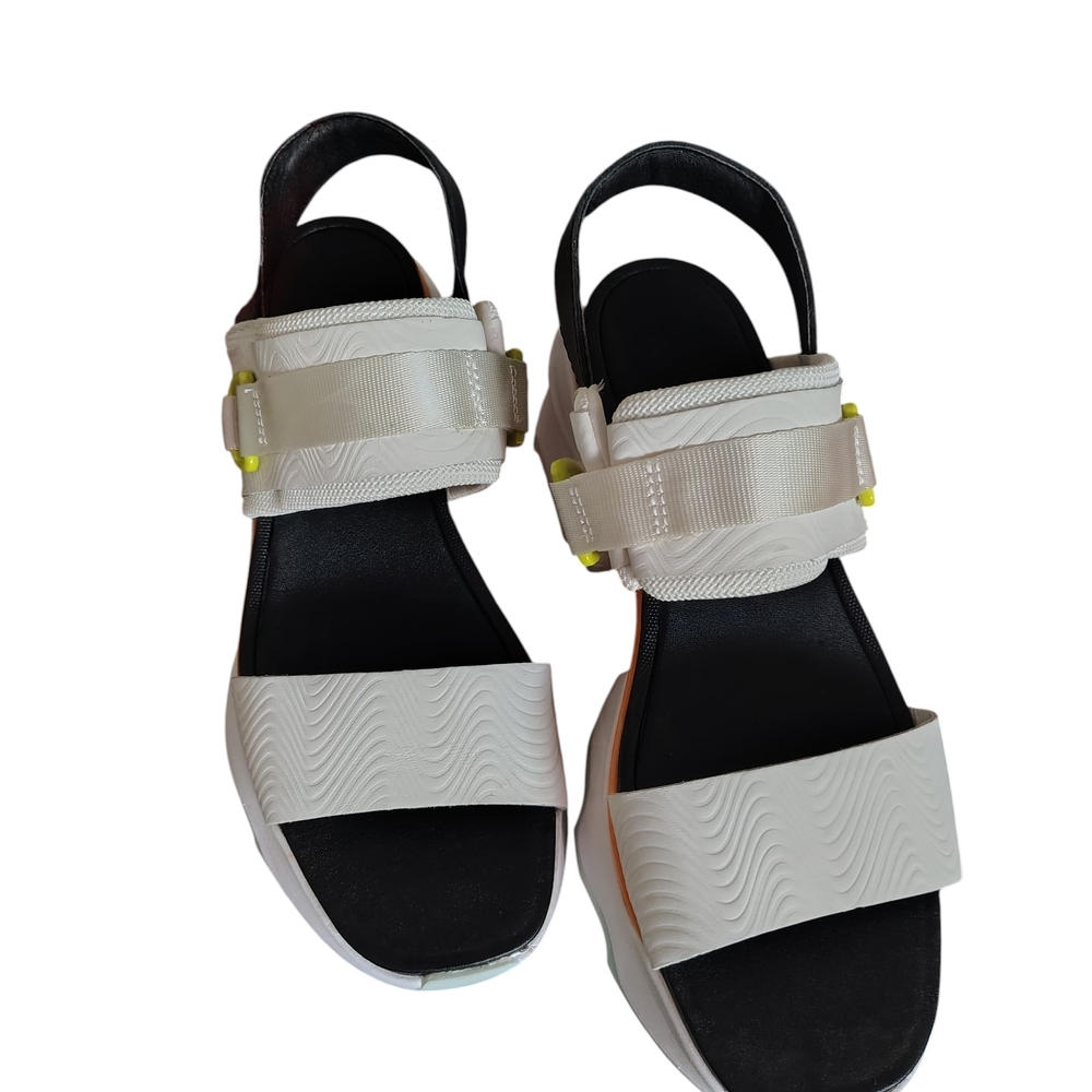 Sorel Women's Kinetic Y-Strap High SZ 8.5- White Orange Wedge Sandals R21 - Picture 2 of 9